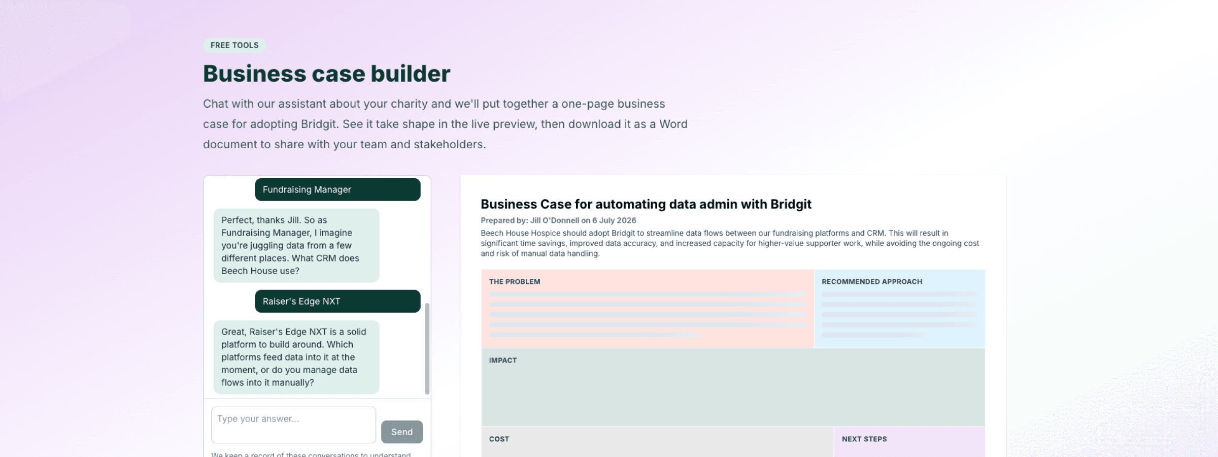 AI Business Case Builder output preview